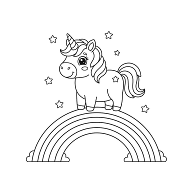 Unicorn on a Rainbow Coloring Page