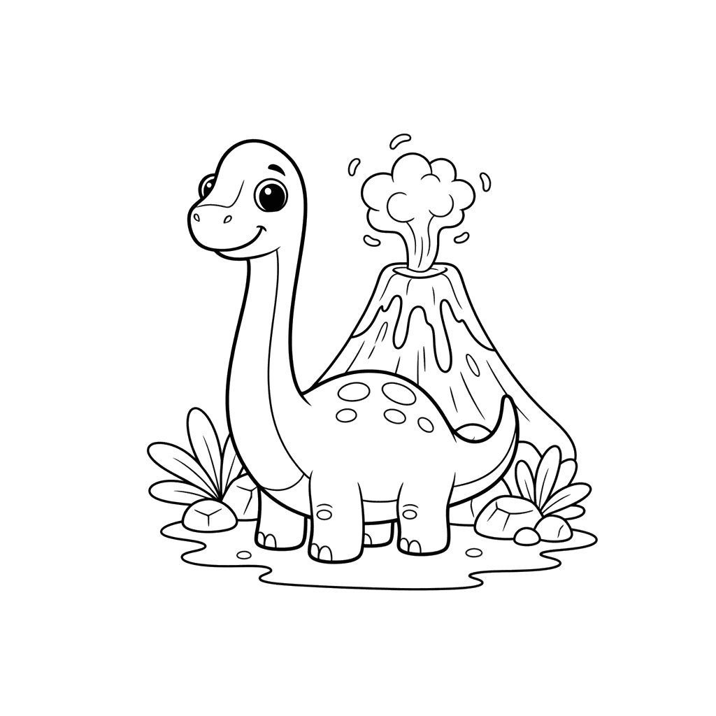 Dinosaur at Volcano Coloring Page