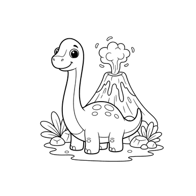 Dinosaur at Volcano Coloring Page