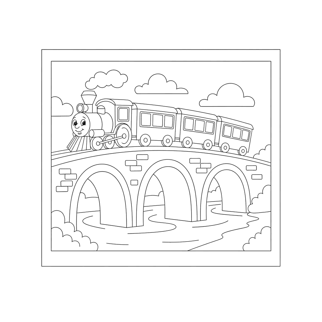 Train on a Bridge Coloring Page
