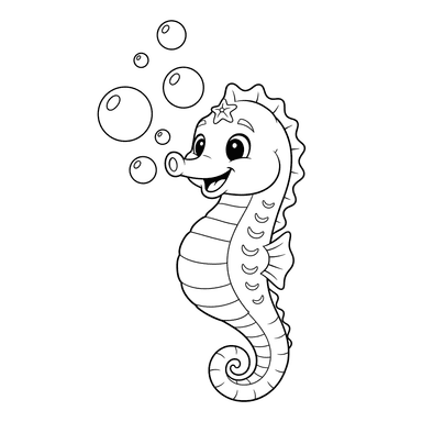 Happy Seahorse Blowing Bubbles Coloring Page