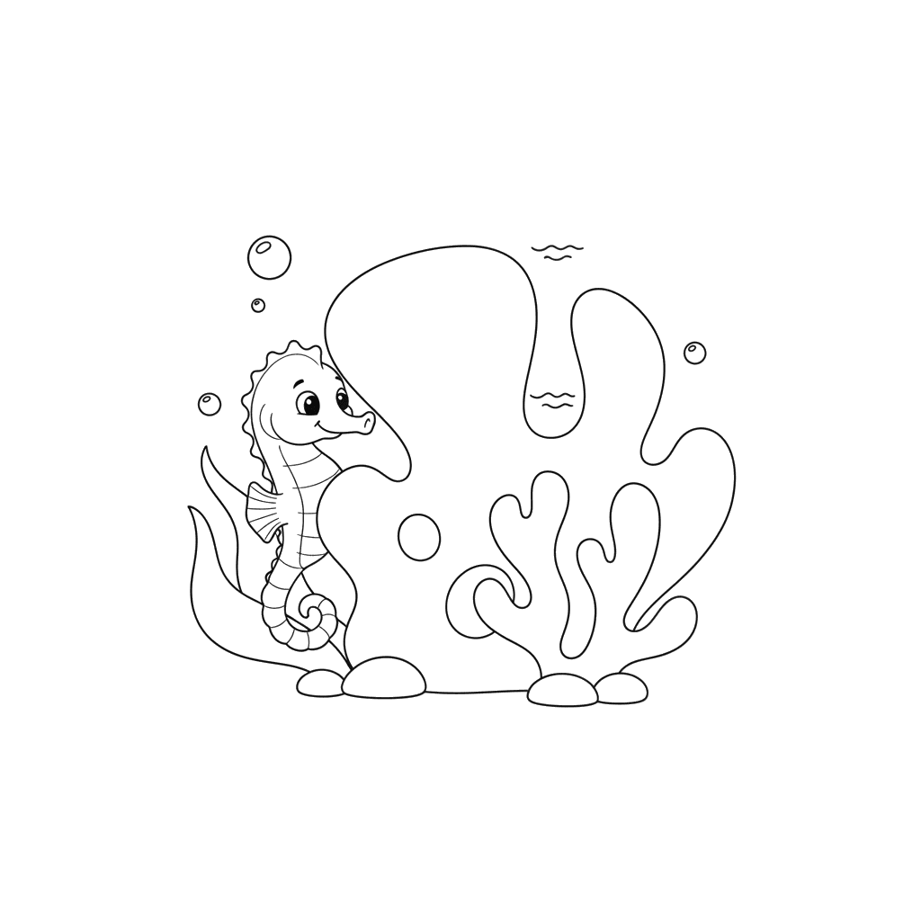Seahorse Hide-and-Seek Coloring Page