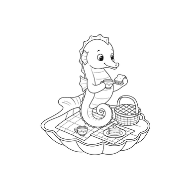 Seahorse Picnic Coloring Page