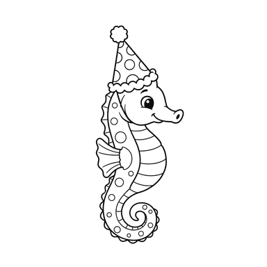 Seahorse with Party Hat Coloring Page by ColorBoom
