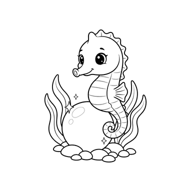 Seahorse with a Sparkling Pearl Coloring Page