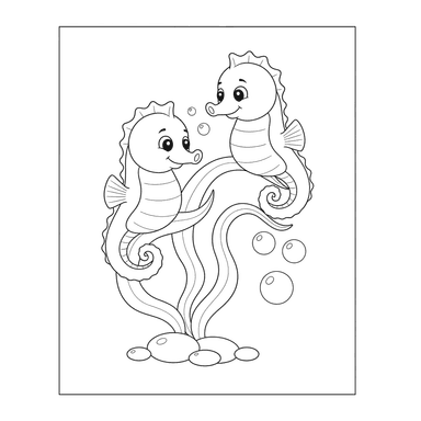 Seahorses on Seaweed Coloring Page