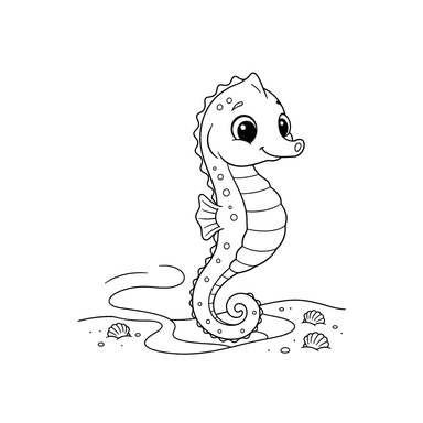 Seahorse Drawing in Sand Coloring Page