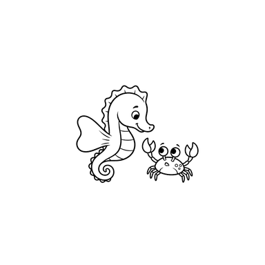 Seahorse and Baby Crab Coloring Page