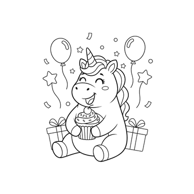 Unicorn Eating Cupcake Coloring Page