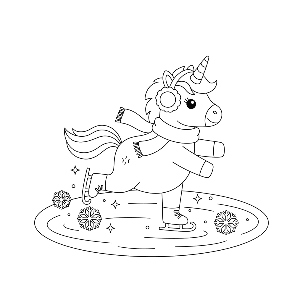 Unicorn Ice Skating Coloring Page