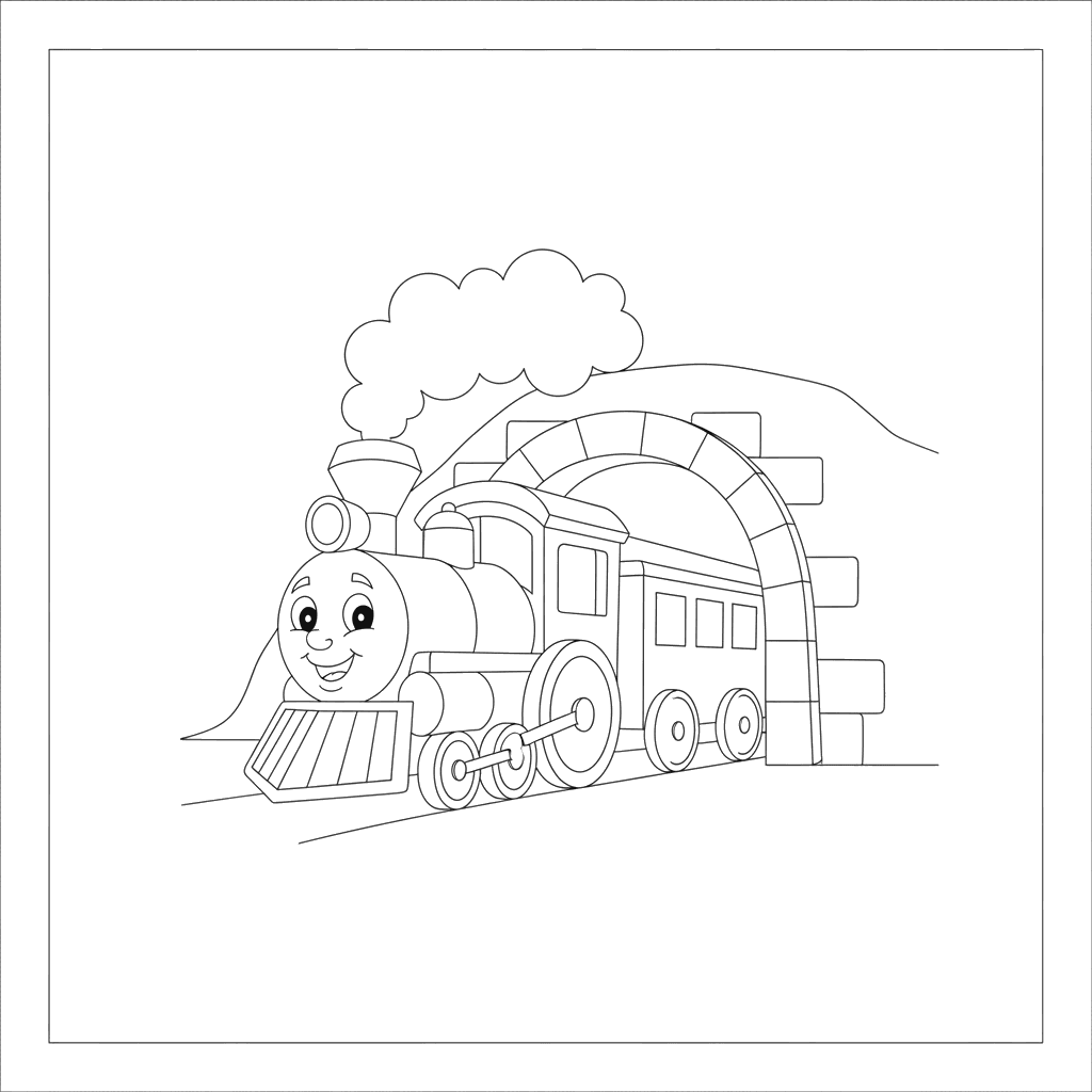 Train in Tunnel Coloring Page for Kids
