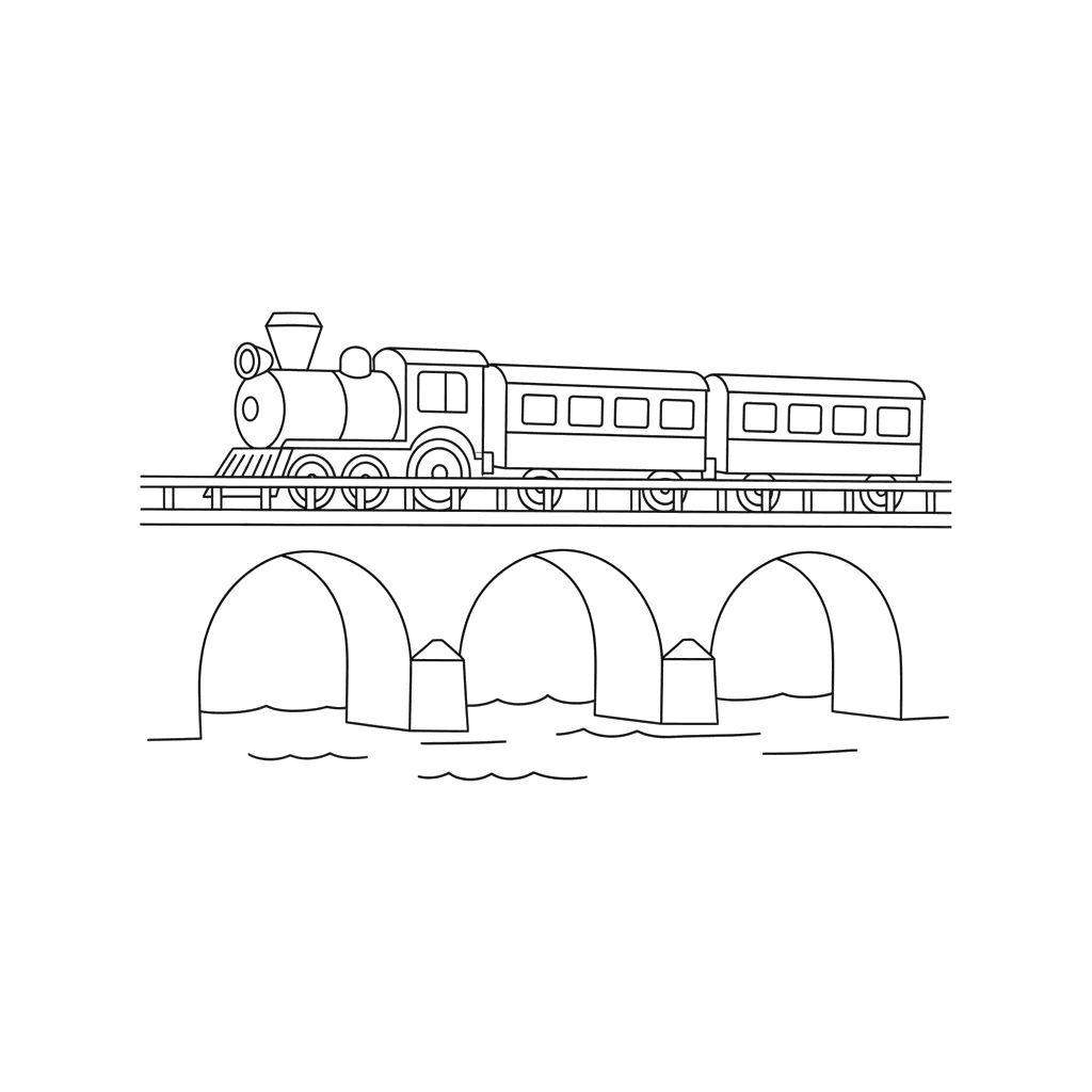 Train on a Bridge Coloring Page