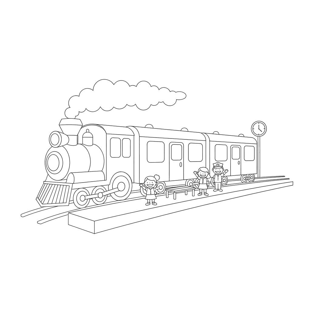 Passenger Train at the Station Coloring Page