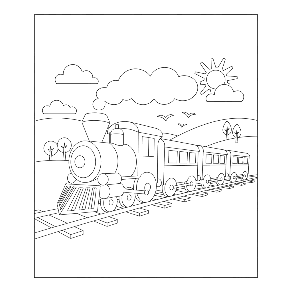 ColorBoom Train in the Countryside Coloring Page
