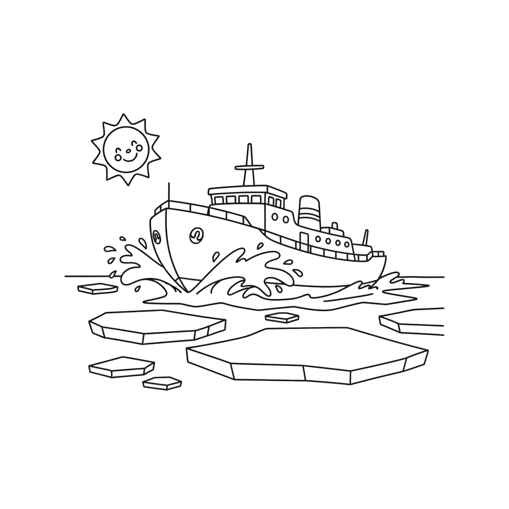 Icebreaker Ship in Ice Coloring Page