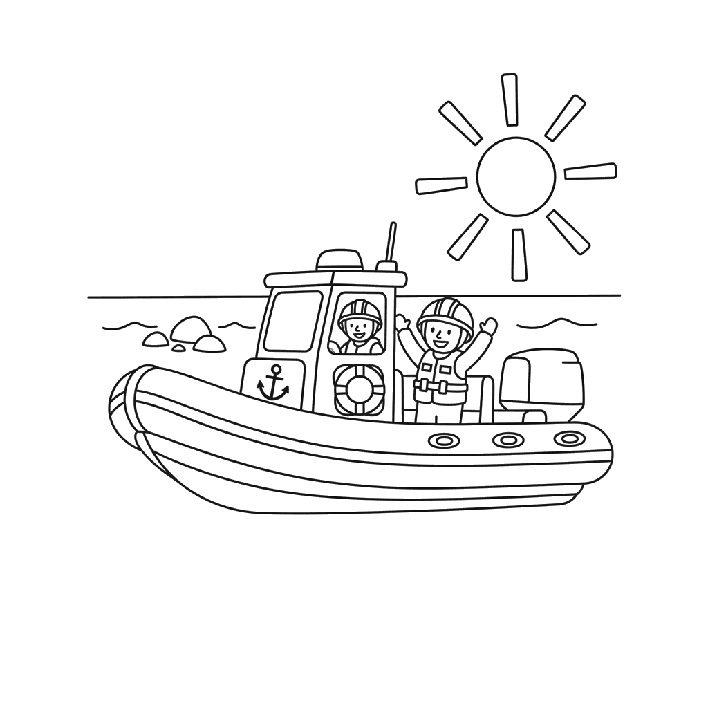 Rescue Boat by the Coast Coloring Page