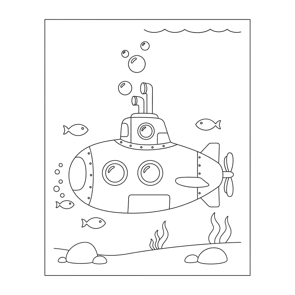 Submarine Underwater Coloring Page