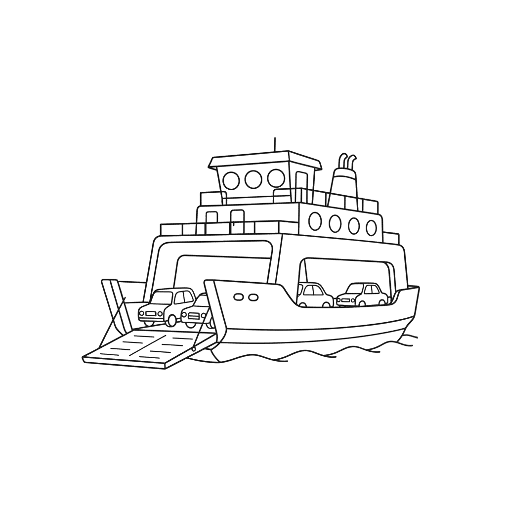 Ferry Transporting Cars Coloring Page