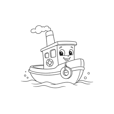 Tugboat in Port Coloring Page