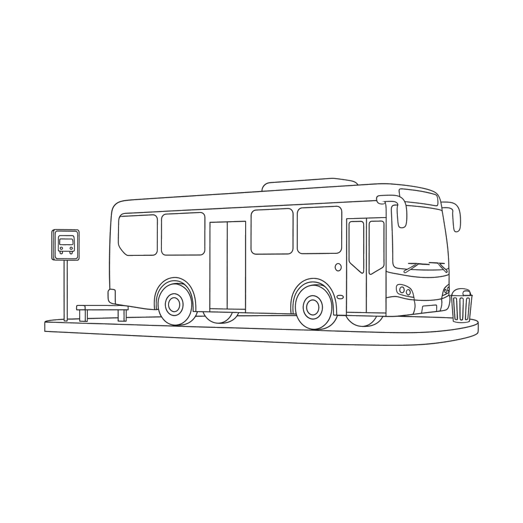 City Bus at a Bus Stop Coloring Page