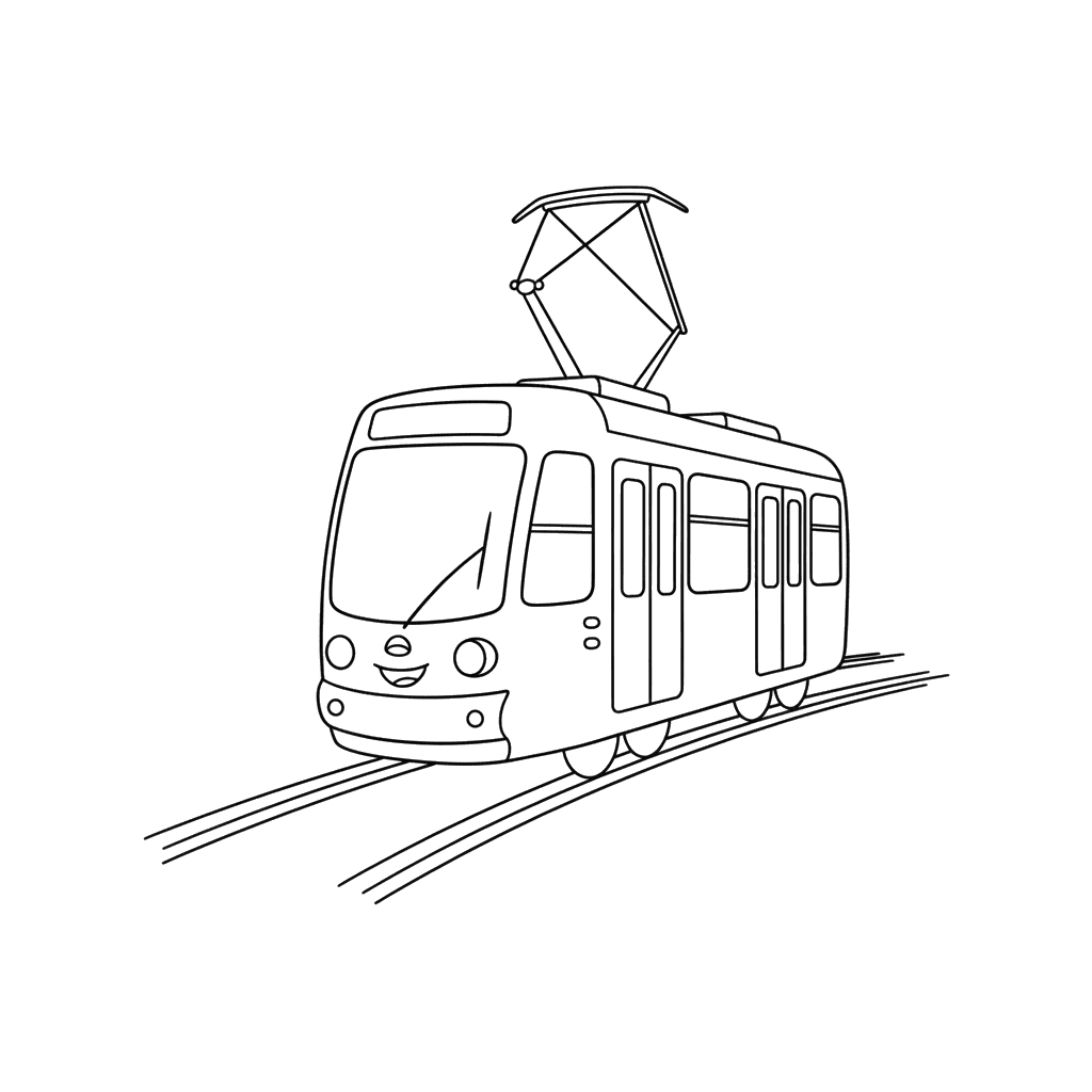 Tram on Rails Coloring Page