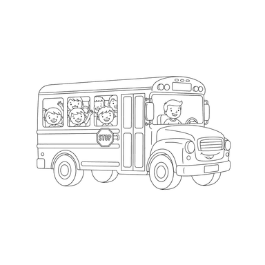 School Bus with Children Coloring Page