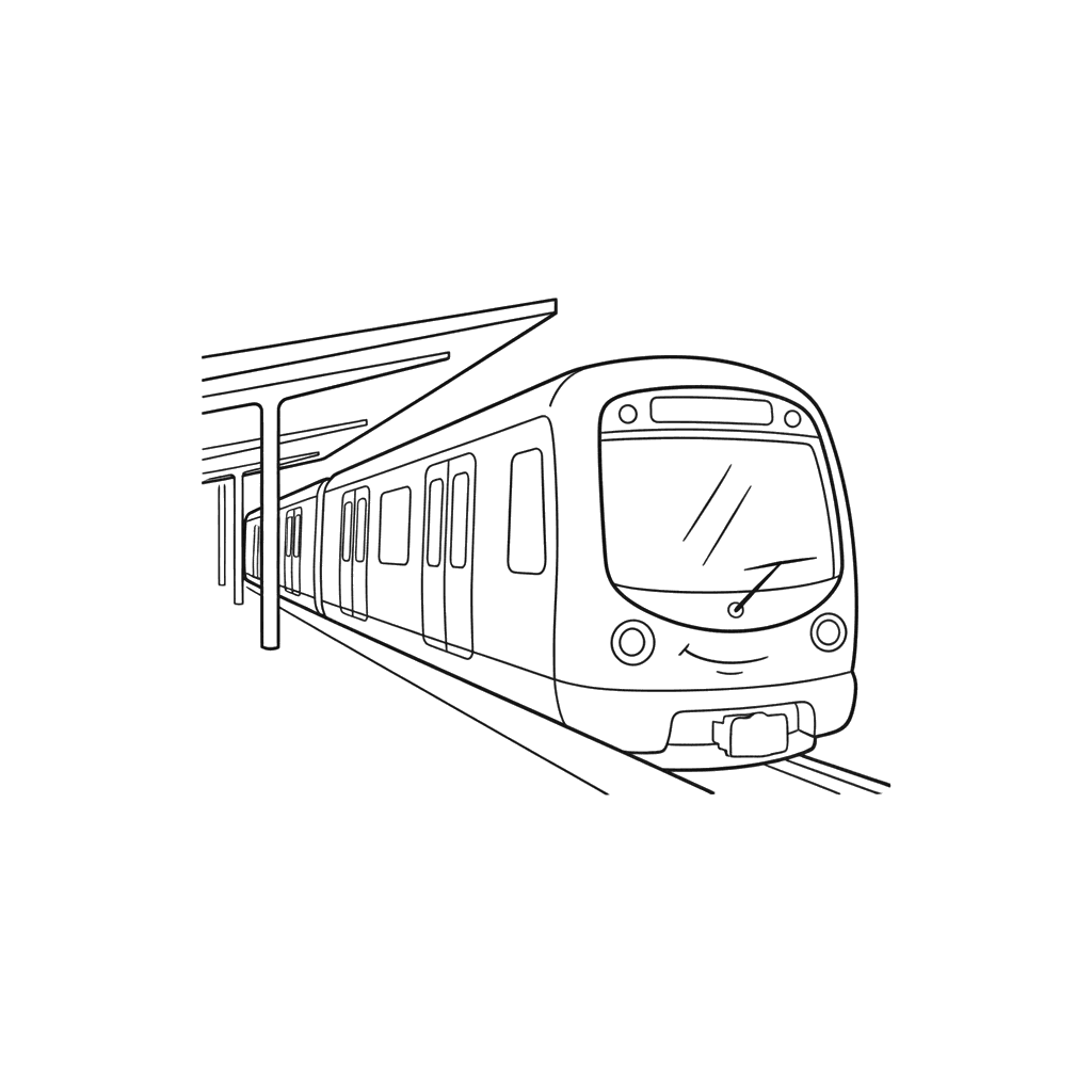 Metro Train Arriving at the Station Coloring Page
