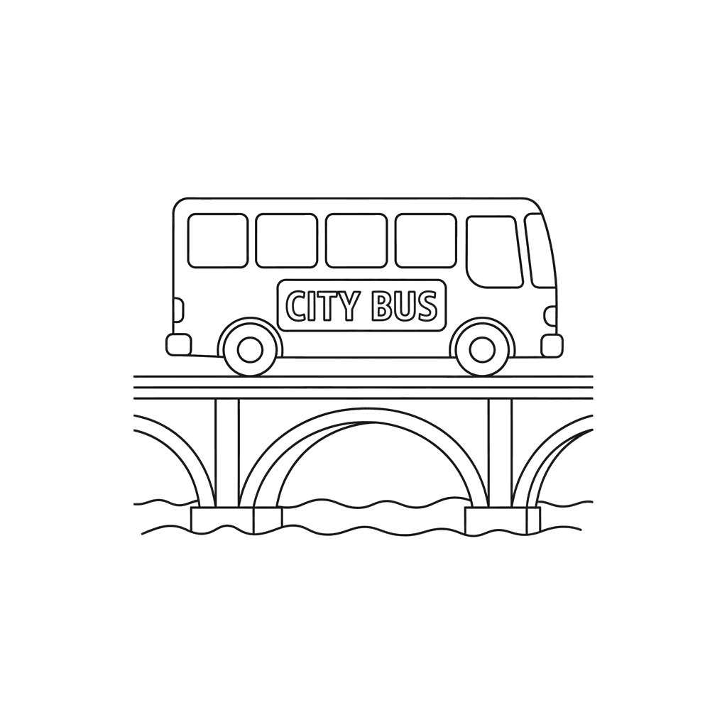 City Bus on a Bridge Coloring Page