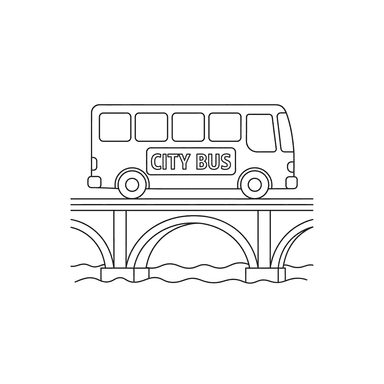 City Bus on a Bridge Coloring Page
