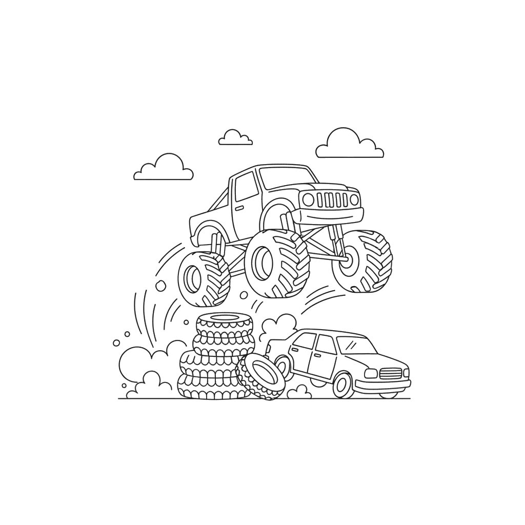Monster Truck Overcoming Obstacle Coloring Page