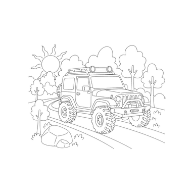Off-Road Vehicle on Forest Road Coloring Page