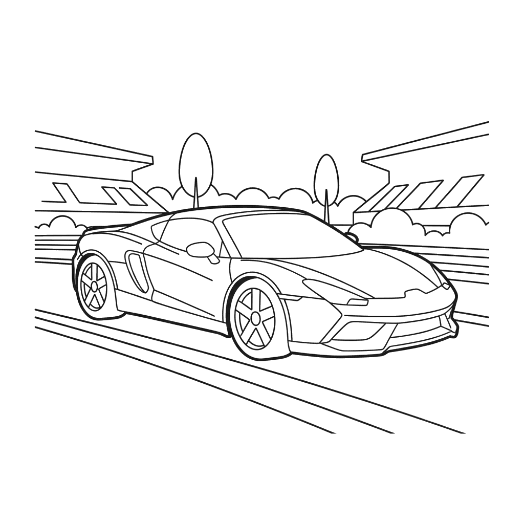 Sports Car on a Racing Track Coloring Page