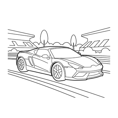 Sports Car on a Racing Track Coloring Page