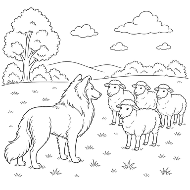 Collie Watching Sheep Coloring Page