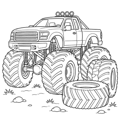 Monster Truck with Giant Tires Coloring Page