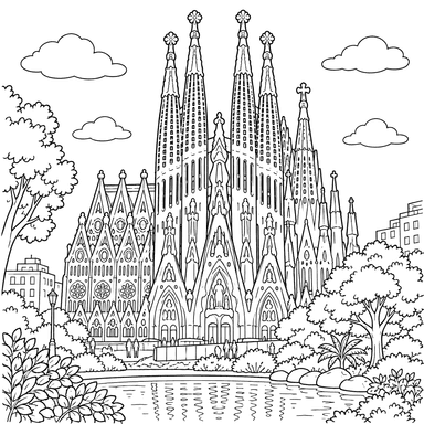 Sagrada Familia in Barcelona Coloring Page