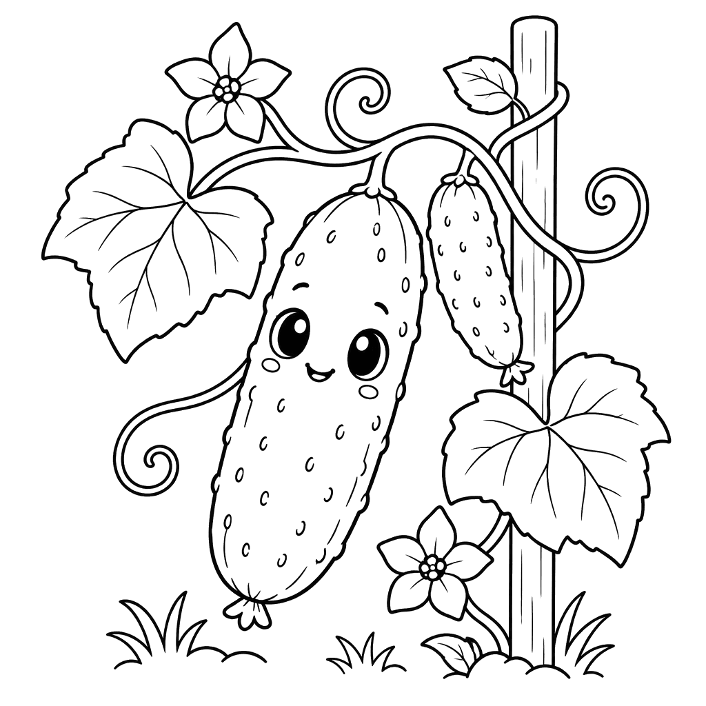 Cute Cucumber Vine Coloring Page