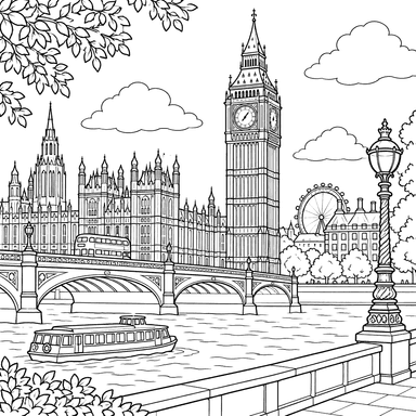 Big Ben on the River Thames Coloring Page