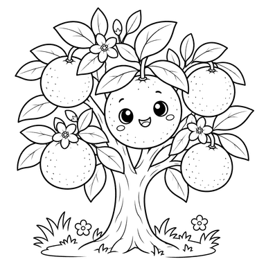 Smiling Orange Tree Coloring Page