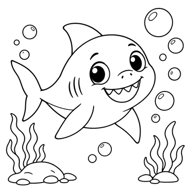 Baby Shark Among Bubbles Coloring Page