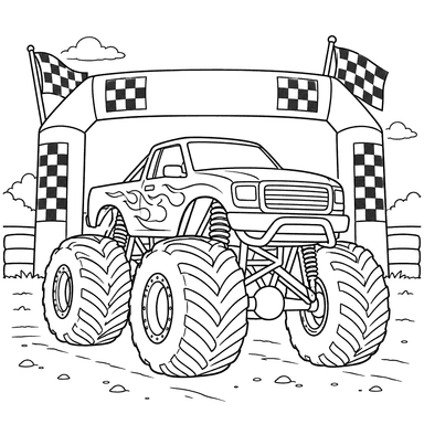 Monster Truck at Finish Arch Coloring Page