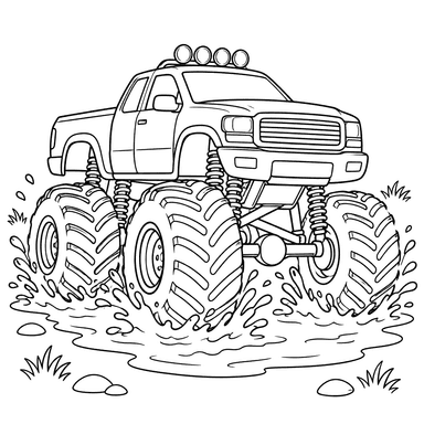 Monster Truck Driving Through a Puddle