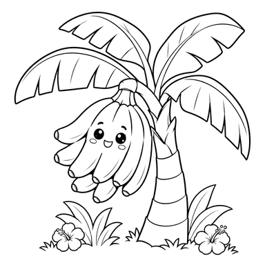 Kawaii Banana Bunch Coloring Page
