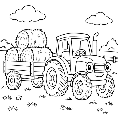 Tractor Hauling Hay Bales Coloring Page