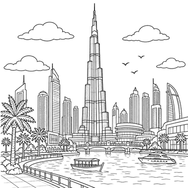 Burj Khalifa Among UAE Skyscrapers Coloring Page
