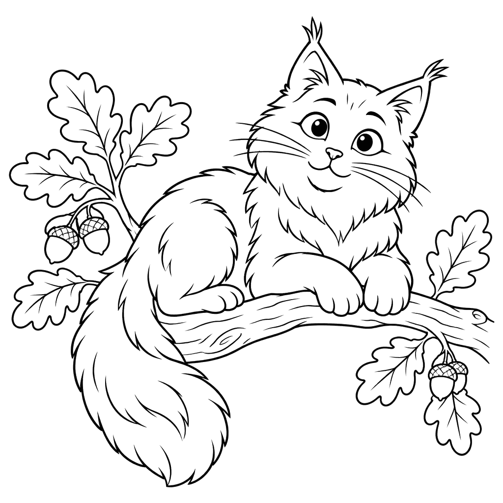 Kot Bayun on an Oak Branch Coloring Page