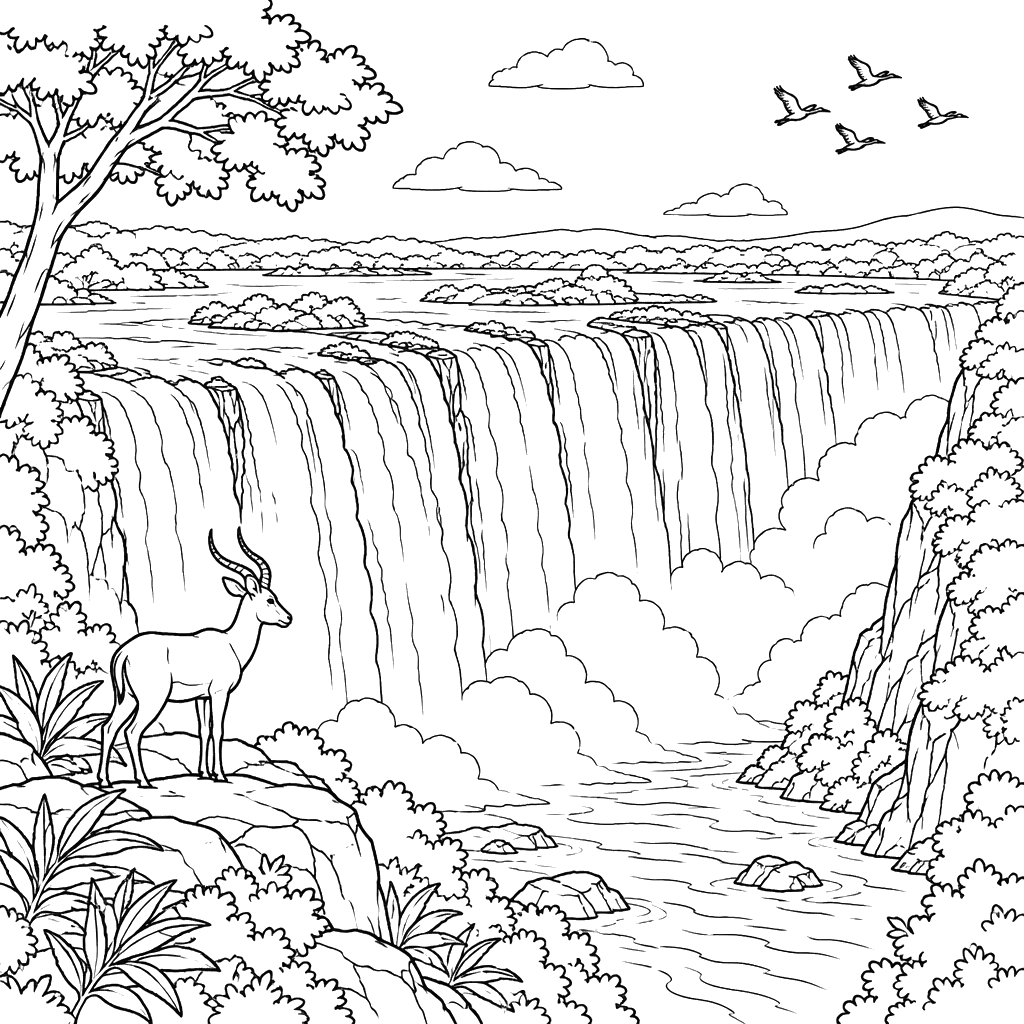 Victoria Falls in Zambia Coloring Page
