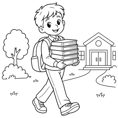 Schoolboy with Textbooks Coloring Page