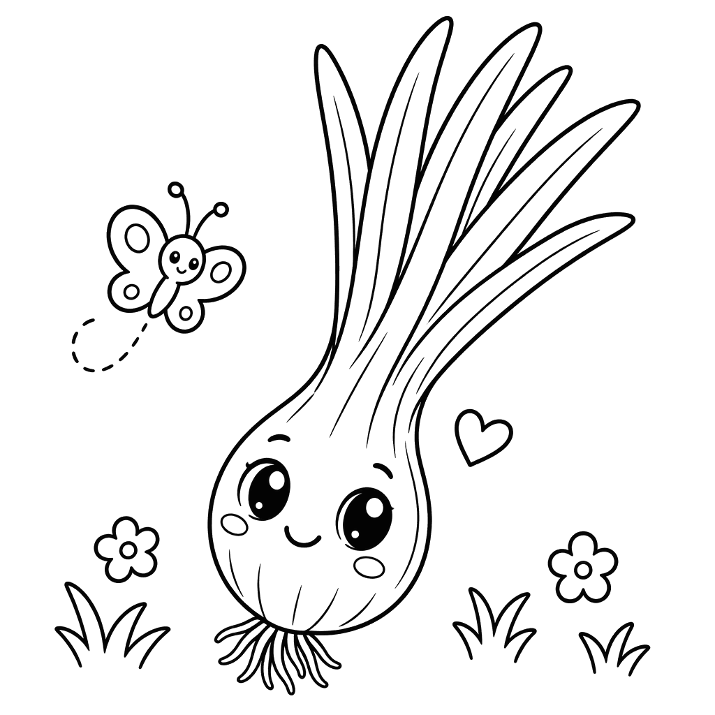 Cute Onion and Butterfly Coloring Page