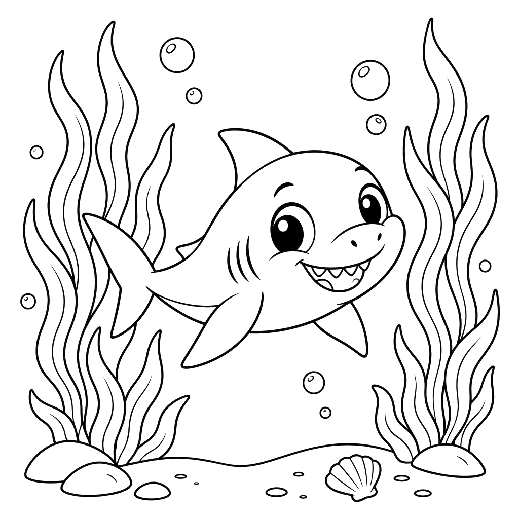 Baby Shark Among Tall Seaweed